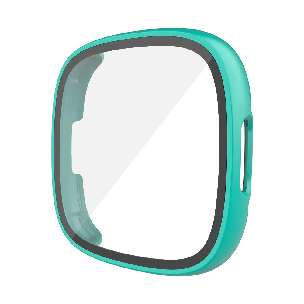 Screen Protector for Fitbit Versa 4/Sense 2 Hard PC Bumpe Protective HD Tempered Glass Case All-Around Full Cover Bumper Shell