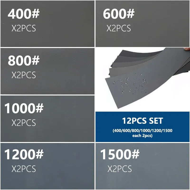 XCAN Sandpaper Set Water Dry Sanding Paper 9x3.6 inch Abrasive Sander Paper for For Wood Metal Automotive Polishing