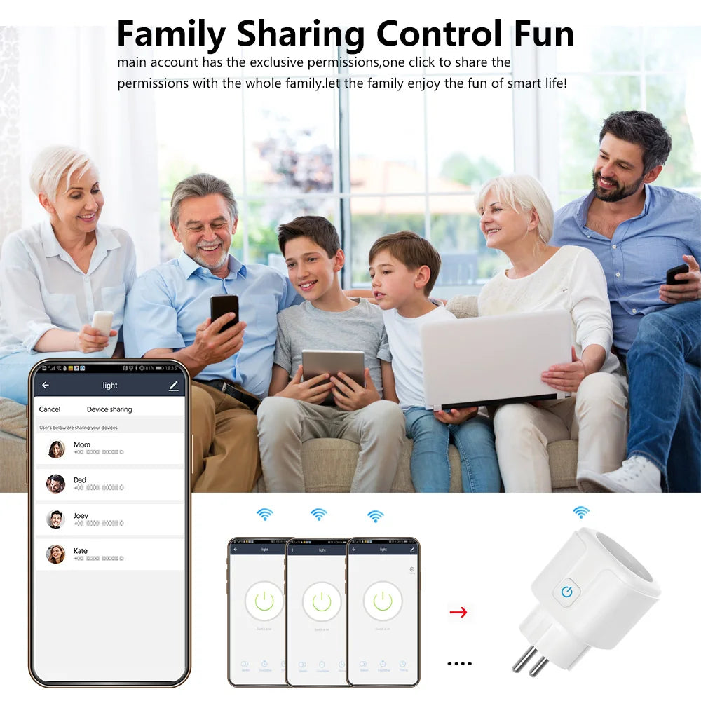 Tuya Smart Wifi Socket 16A/20A EU Smart Plug With Power Monitoring Smart Life APP Remote Control Support Google Assistant Alexa
