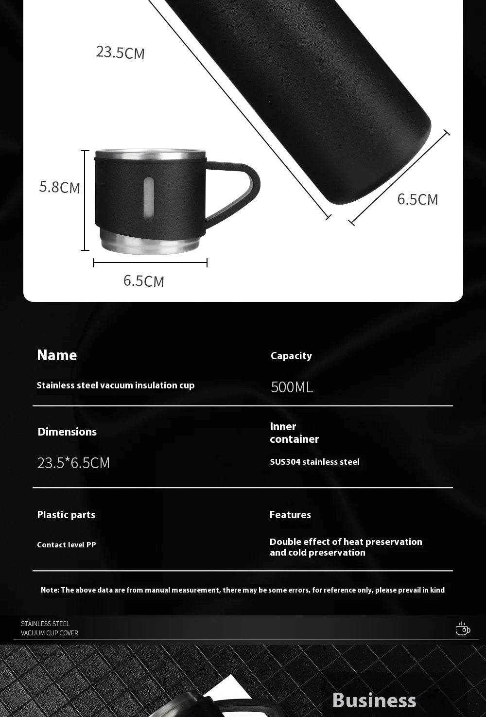 500ML 304 Stainless Steel Vacuum Thermos Gift Set Office Business Style Cup Thermos Portable Flask Thermos Flask