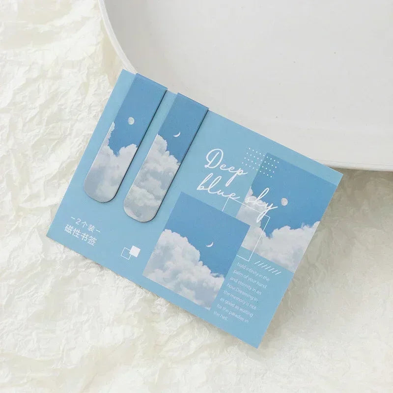 2pcs/set Fantasy Clouds Bookmarks Kawaii Magnetic Book Clips Reading Items Page Holder Korean Stationery Office Supplies