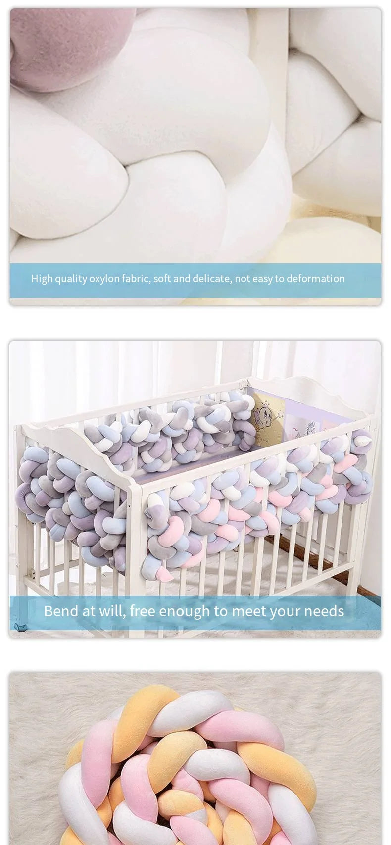 Baby Cot Bumper Baby Cot Braided Bed Bumper for Baby Safety Braid Bed Accessories Bed Circumference for Newborns Braid Rails