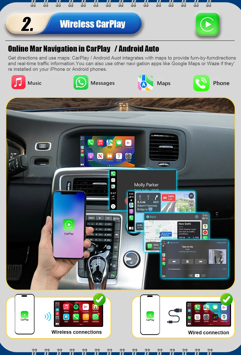 Wireless CarPlay Android Auto Box 5G Upgrade Version For Volvo V40 V60 XC60 S60 V70 XC70 S80 2010-2014 OEM Microphone Accessorie