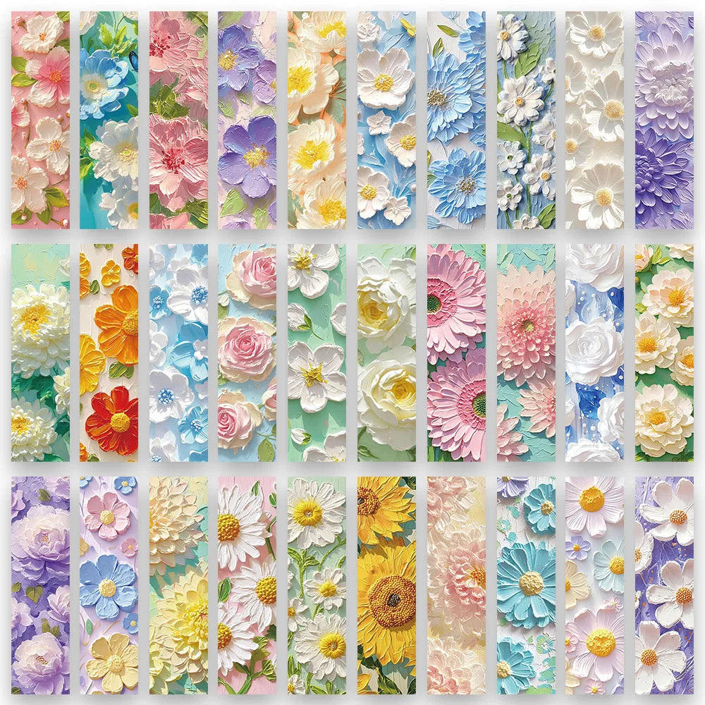 30pcs Aesthetic Oil Painting Colorful Flowers Paper Bookmarks DIY Library Office Page Marking Readers Page Marker Students Gift