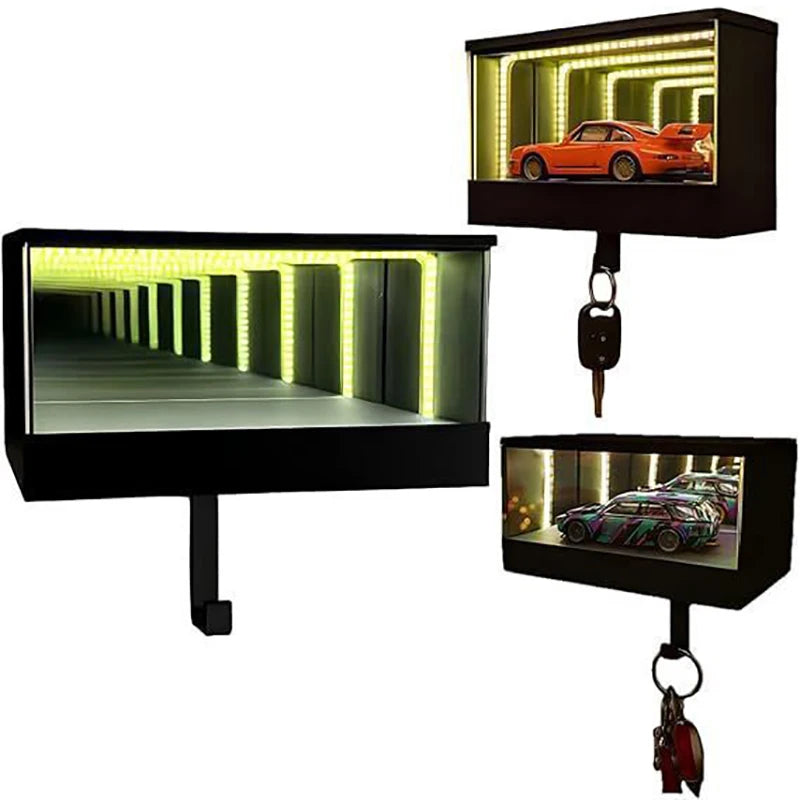 LED Light Featured Key Rack for Garage; Infinity Mirror Design; Ideal for Car Lovers; Simplifies Entry Point; Contains 1PC.