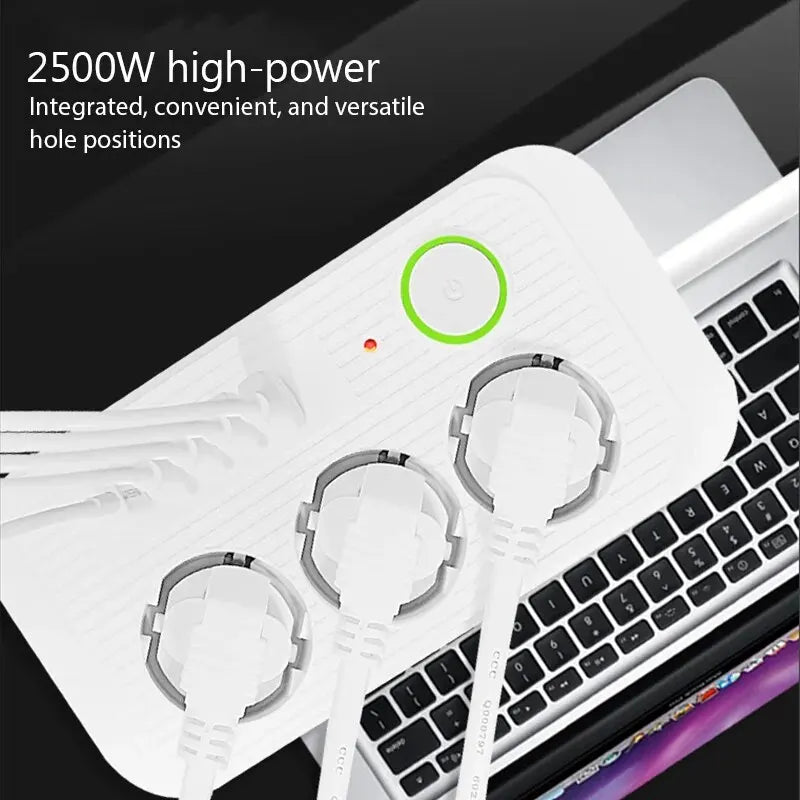 EU Plug Power Strip 2M Extension Cable Multiprise 3AC Outlets Electrical Socket with 4 USB 1 Type C Network Filter Fast Charging
