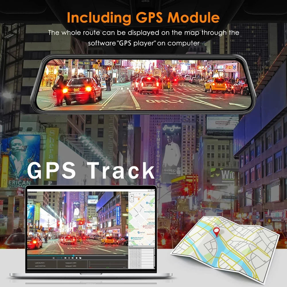 10 Inch 4K 2160P Car DVR Carplay Android Auto 5G WIFI GPS Dash Cam BT FM Dashcam Camera Stream RearView Mirror Drive Recorder