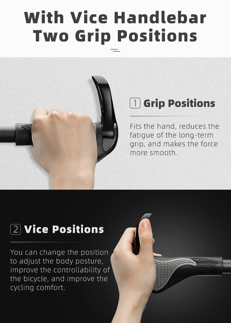 ROCKBROS Bicycle Grips MTB Mountain Bike Handlebar Grips Horns Shofar Vice Handle Bike Grips Shockproof Rubber Cycling Grips