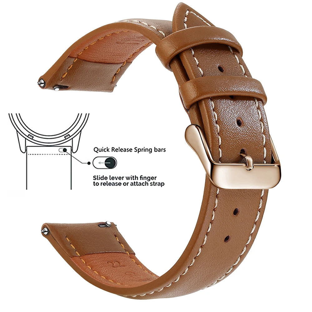 Top Grain Genuine Leather Watch Band, Quick Release 18mm/20mm/22mm Watch Straps, Fits Samsung Galaxy Watch, Garmin Huawei Watch