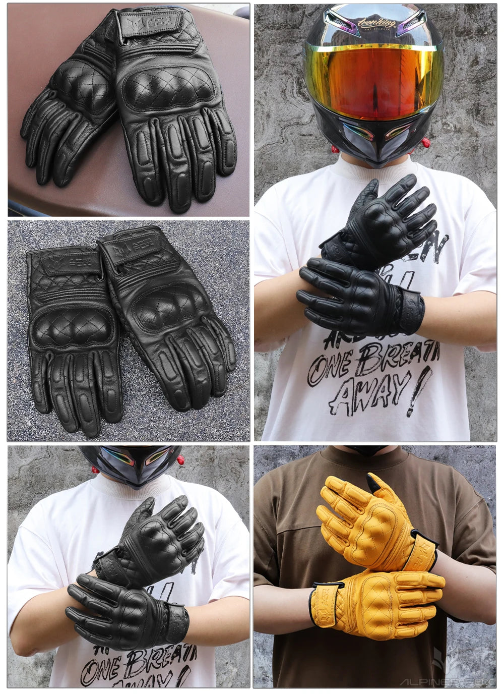 Vintage Leather Motorcycle Gloves Men Women Wear-resistant Motobike Guantes Touchscreen Anti-slip Retro Motobiker Luvas Yellow