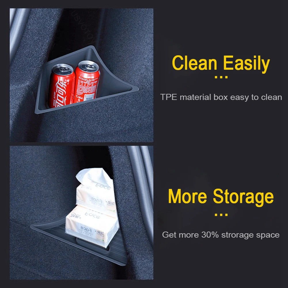 Trunk Organizer for Tesla Model 3 2024 2025 Waterproof Rear Trunk Storage Bins Side Box with Carpeted Lip Car Travel Accessories