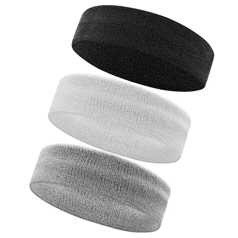 AOLIKES 3PCS Sweatbands Sports Headband - Moisture Wicking Athletic Cotton Terry Cloth Sweatband for Tennis, Basketball, Running