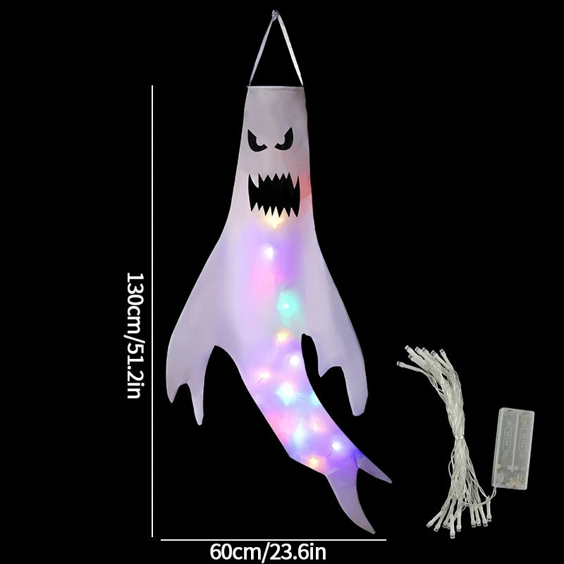 Halloween Ghost Hanging Decorations Glowing Ghost Windsock  Hanging Pendant for Outdoor Horry Hallow Day of The Dead Decoration