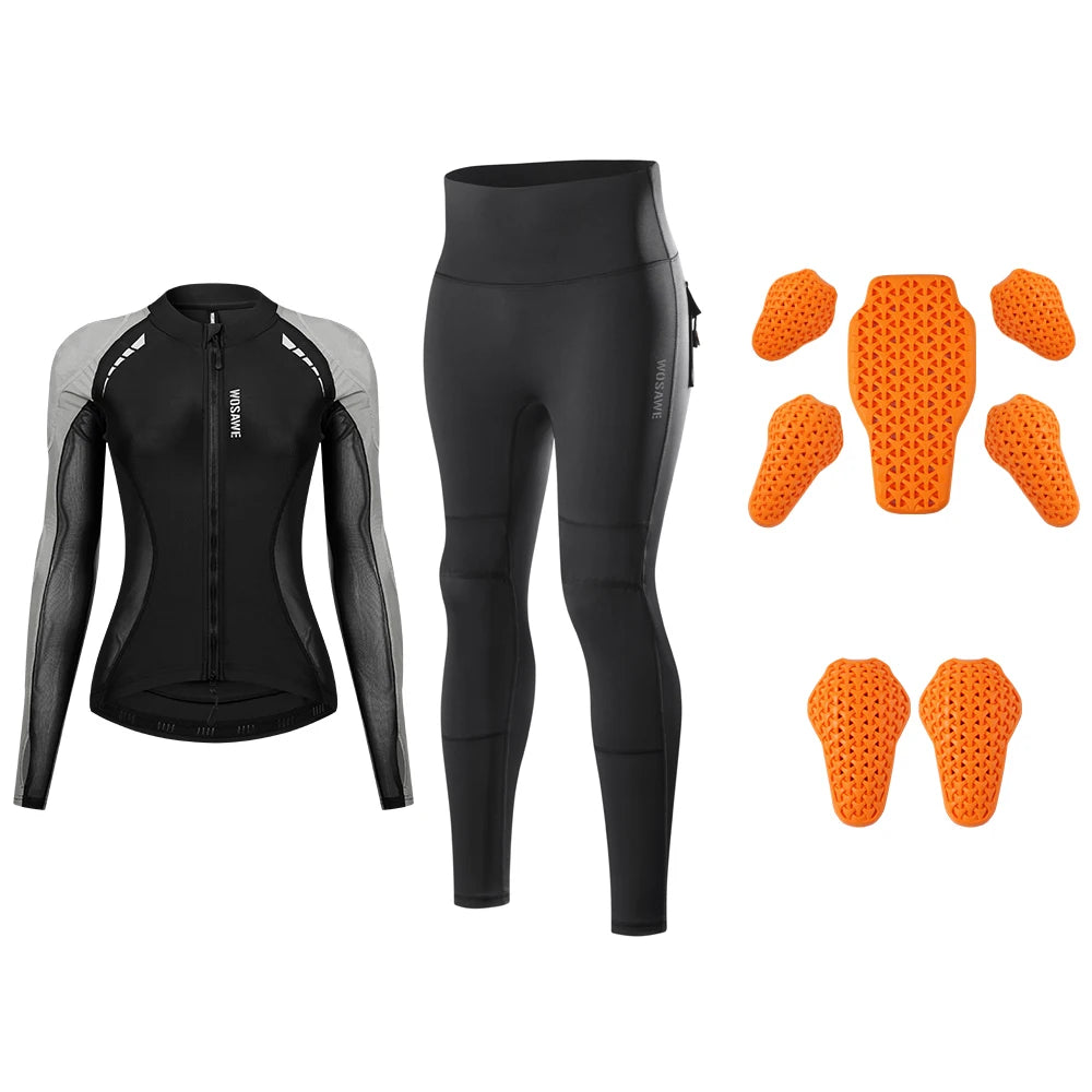 WOSAWE Women Motorcycle Soft Armor Full Body Summer Motorbike Protective Jacket Motocross Racing Pants CE Approved