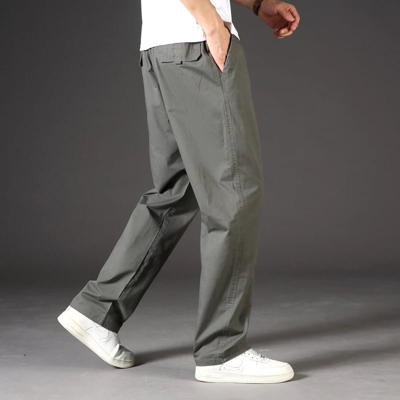 Big Size Men's Cargo Pants Casual Loose Straight Pants Cotton Long Trousers Zipper Pockets Mens Jogger Pants 5XL 6XL
