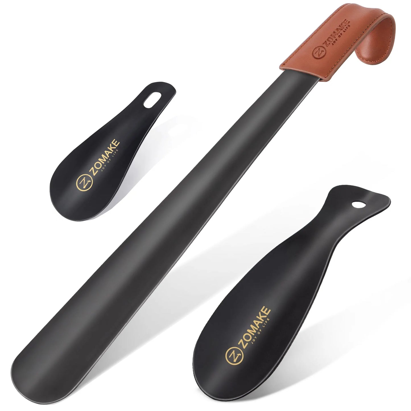 Metal Shoe Horn Lifter Long Handled Shoe Horn with Leather Strap Stainless Steel Shoehorn Spoon Shape Long Shoe Horn for Boots