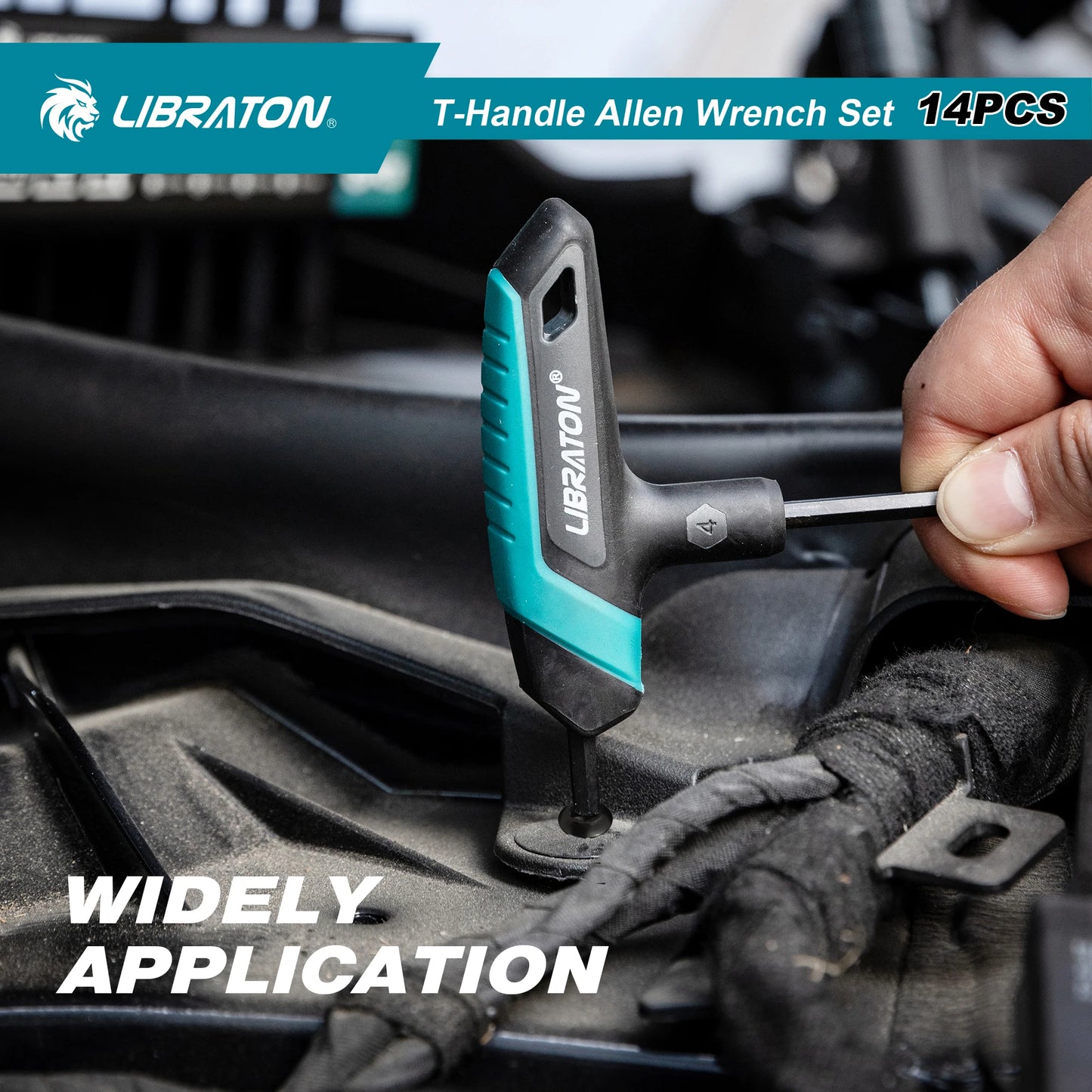 LIBRATON 14PCS Metric & SAE T Handle Hex Key,T-handle Allen Wrench Set, Auto Bike Repair Tool, with Storage Rack,Two-Tip Design