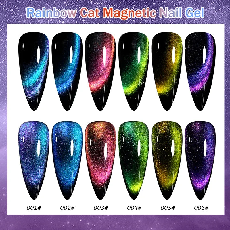 8ml 9D Rainbow Cat Eye Magnetic Nail Gel Phototherapy Adhesive Semi Permanent Nail Art Manicure Soak Off LED UV Gel