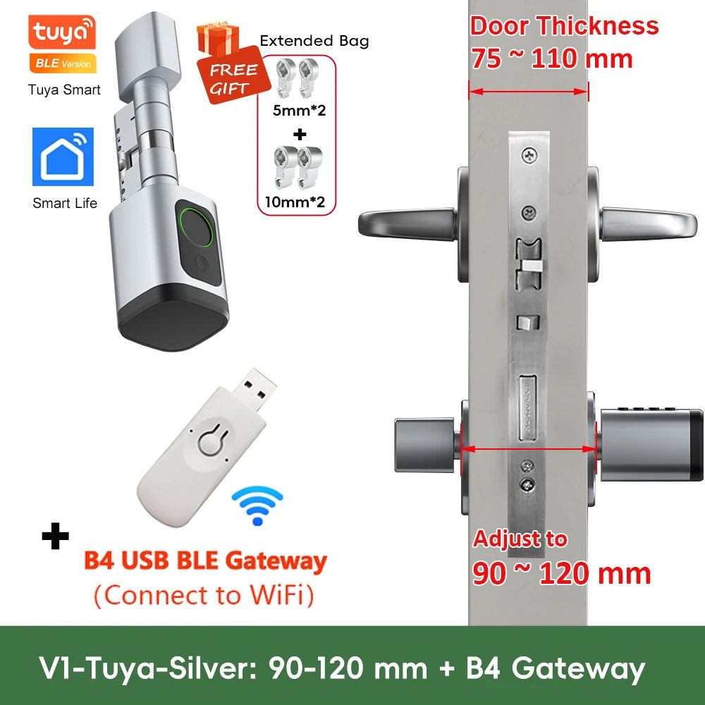 RAYKUBE V1 Adjustable TT Lock/ Tuya Bluetooth Smart Fingerprint Digital Cylinder Lock with APP/Password/RFID Card/Key  unlock