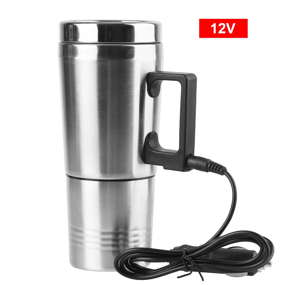 Vehicle Heating Cup Electric Heating Car Kettle 12V/24V 300ml Camping Travel Kettle Stainless Steel