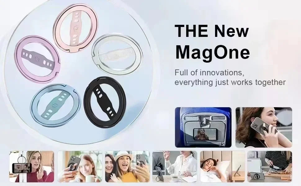 Magnetic Ring Phone Holder for Magsafe Wireless Charging Phone Grip Stand with Silicone Finger Strap Removable Car Phone Holder
