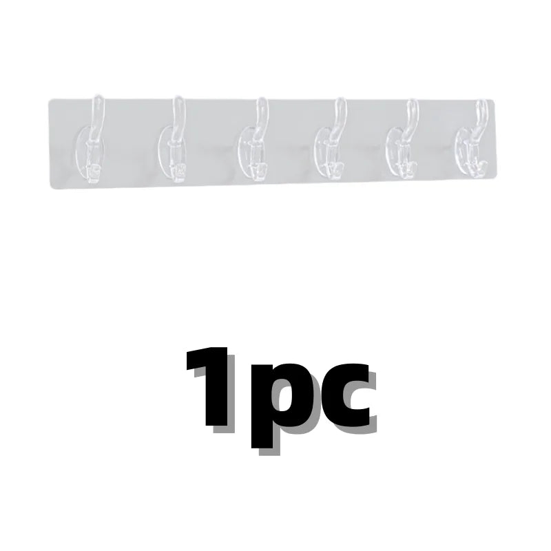 Transparent Row Hook Non-perforated Seamless Hook 5-6 Strong Hook Wall-mounted Row Clothes Hook