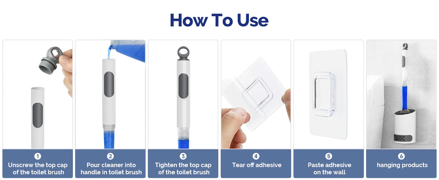 Toilet Bowl Brush Holder Set: Silicone Toilet Brush with Refillable Handle Dispenser Bathroom Scrubber Rv Cleaner Toilet Brush