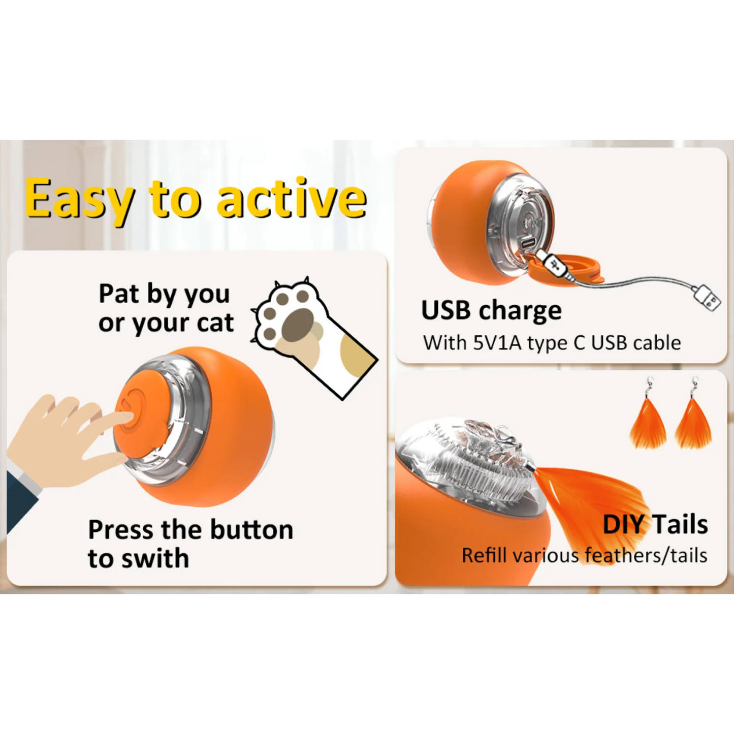 ATUBAN Moving Cat Toy Ball,Motion Activated Cat Toy for Indoor Cat,Interactive Cat Ball,Smart Cat Toy for Exercise Entertainment