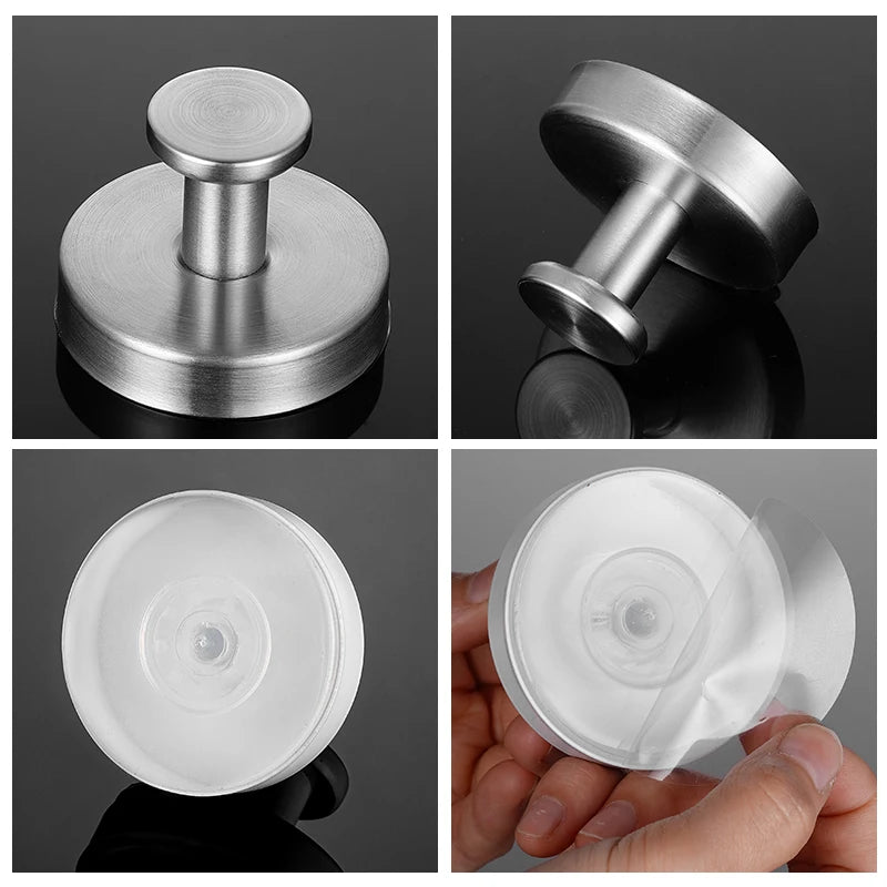 Reusable Stainless Steel Suction Cup Hook Waterproof Wall Mount Hooks Punch-free Kitchen Bathroom Wall Hanger Towel Clothes