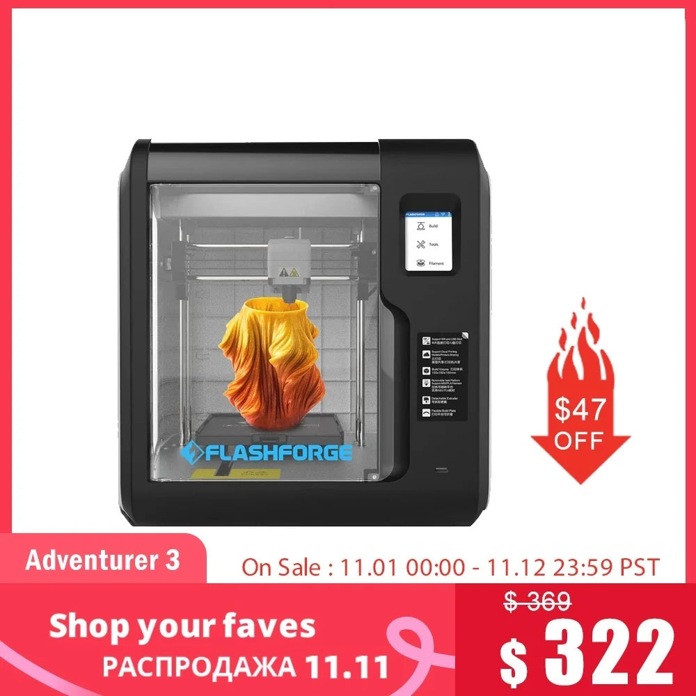 Go 3D Printer Adventurer 3 DIY Kit Auto-leveling WIFI Out of Box Built-in Camera Automatic Leveling 3D Cloud Printing