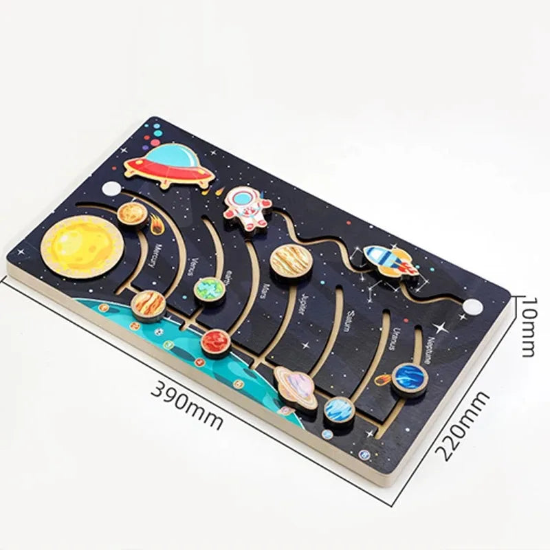 Wooden Solar System Puzzle Cognitive Game Colorful Sun Earth Space 9 Planets Science Toys For Children Training Educational Gift