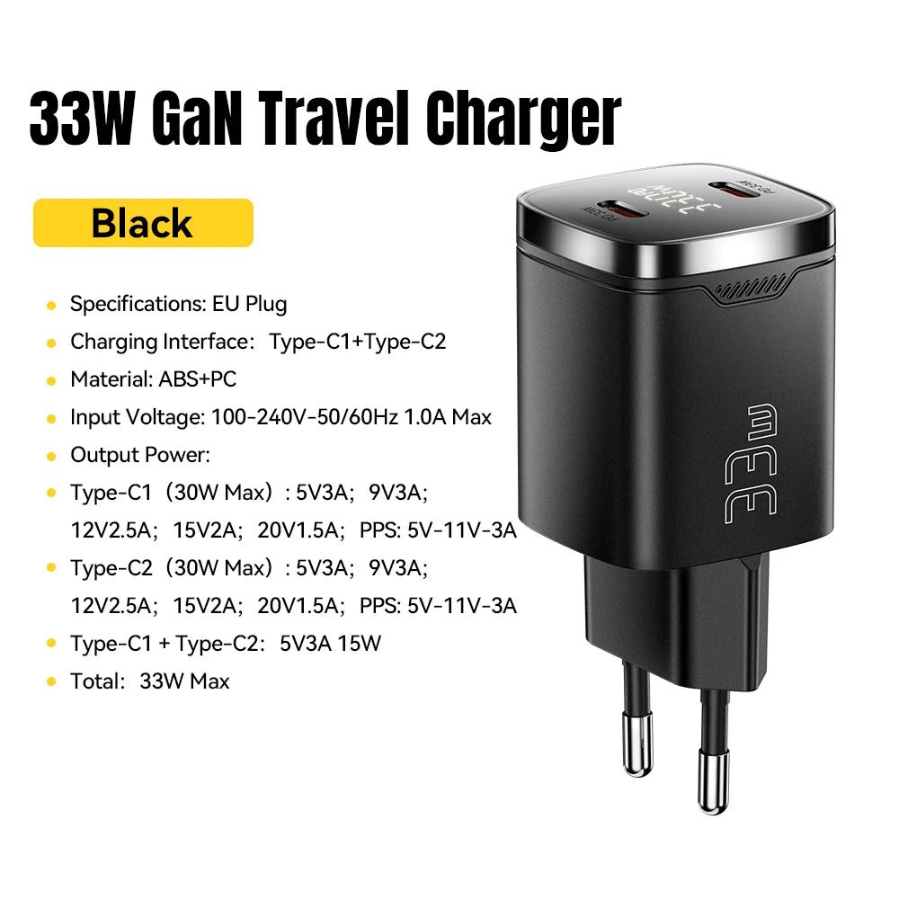 Essager 33W GaN USB C Charger Digital Display PD Fast Charging For iPhone 13 12 Max Pro iPad For Xiaomi Poco Samsung Charger Es