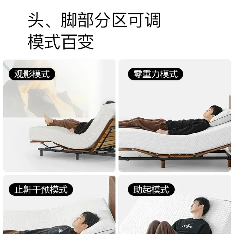 Electric bed Solid wood bed Black walnut remote control lifting Multifunctional smart mattress