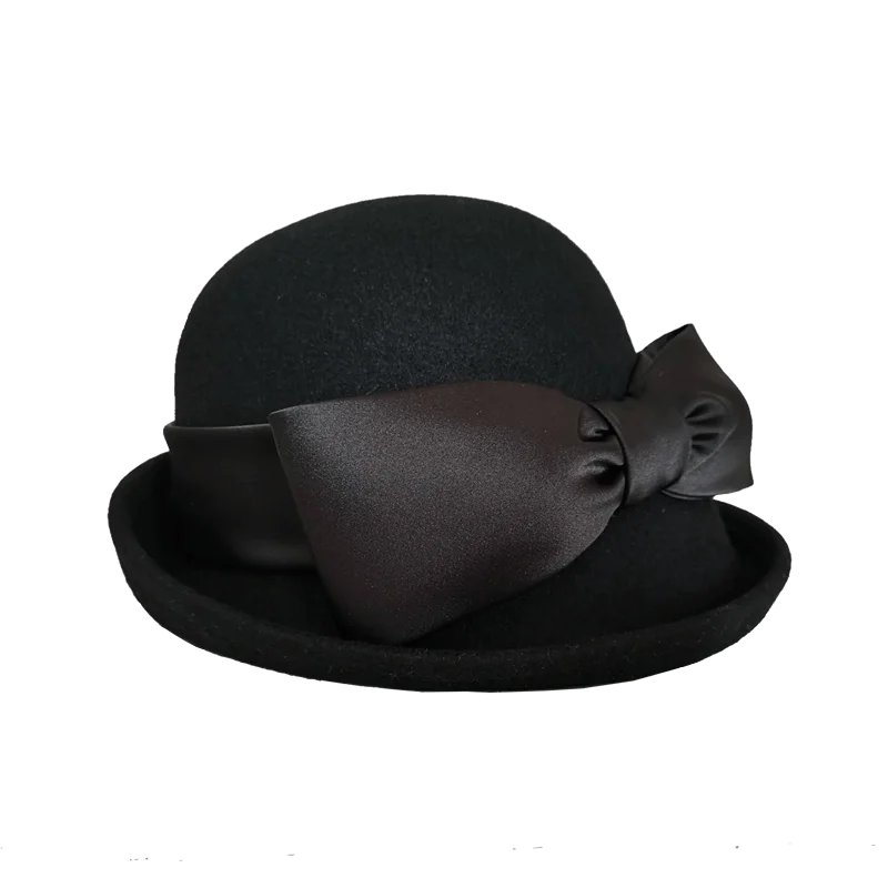 Wool Felt Fedoras Hats for Women Ladies White Black Elegant Curl Brim Top Hat for Wedding Bride Formal Church Cocktail Tea Party