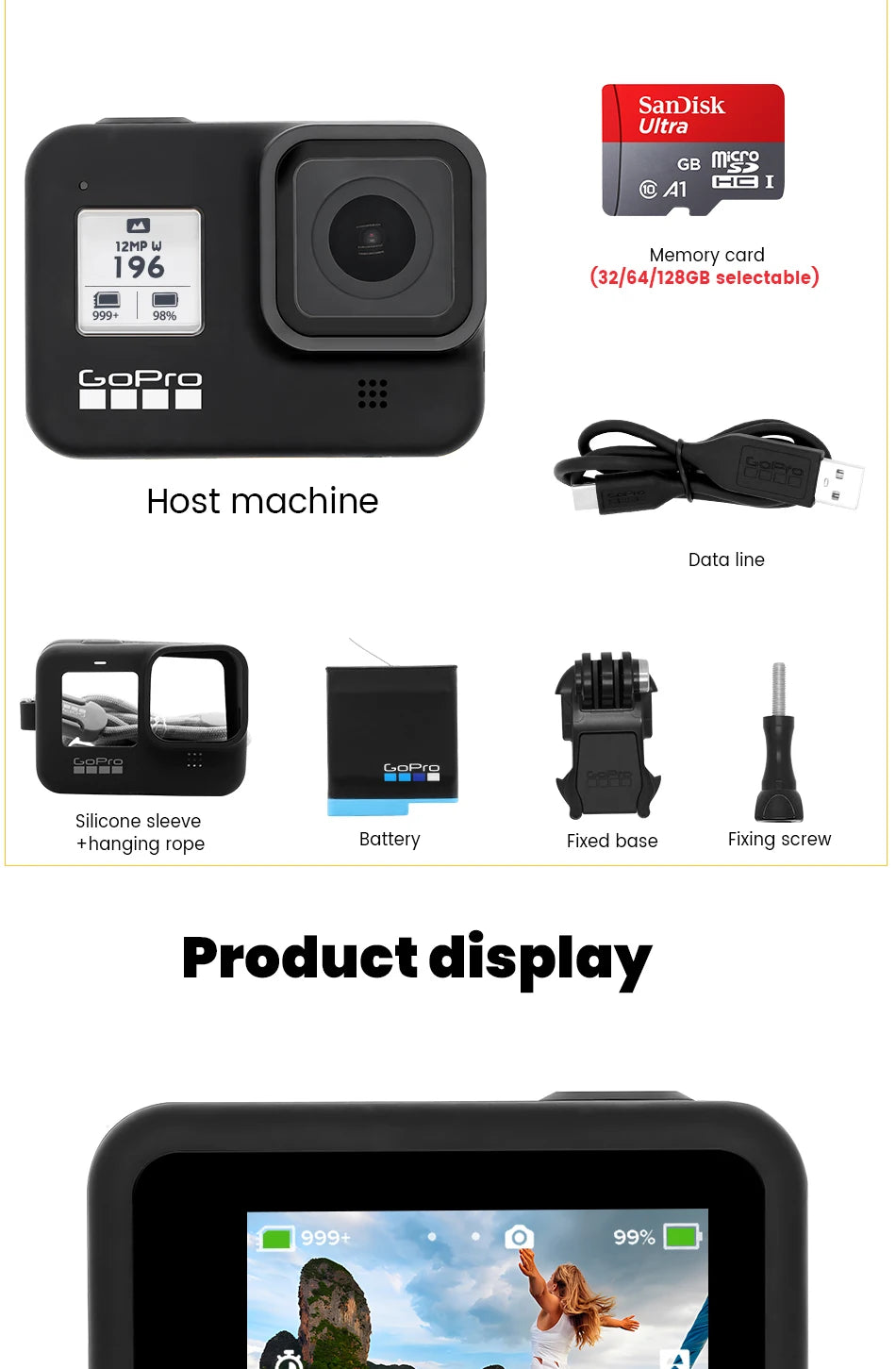 GoPro hero 8 Black stable 4K video 12MP photo portable 1080p live broadcast Motorcycle and Skiing Sports go pro Camera