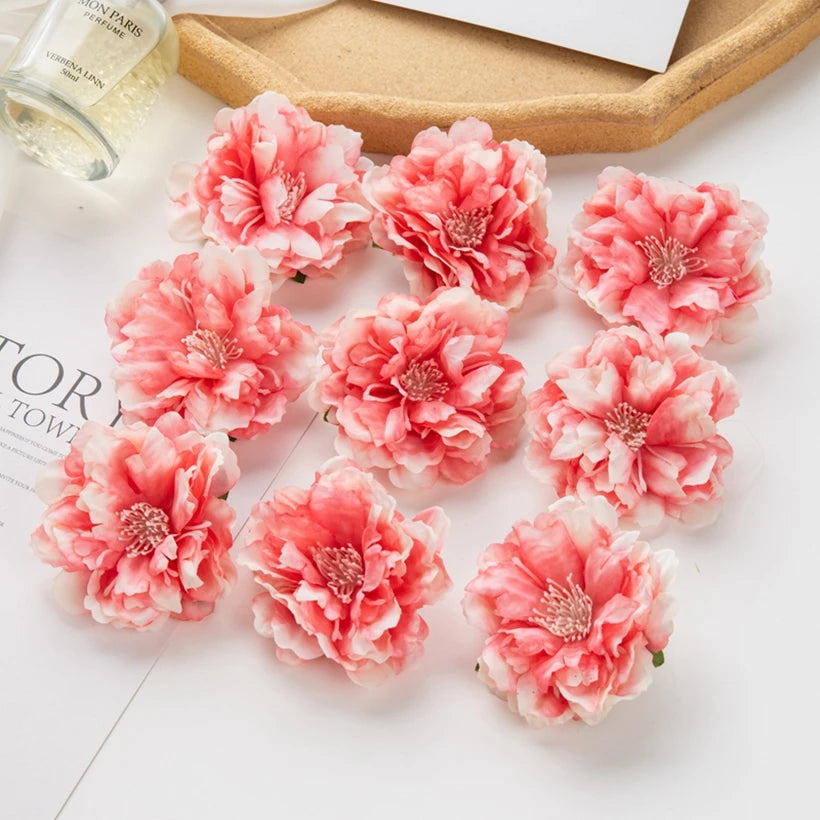 5/10pcs Artificial Flower Silk Peony Scrapbook Diy Home Vase Christmas Wreath Wedding Wall Decoration Garden Arch Accessories