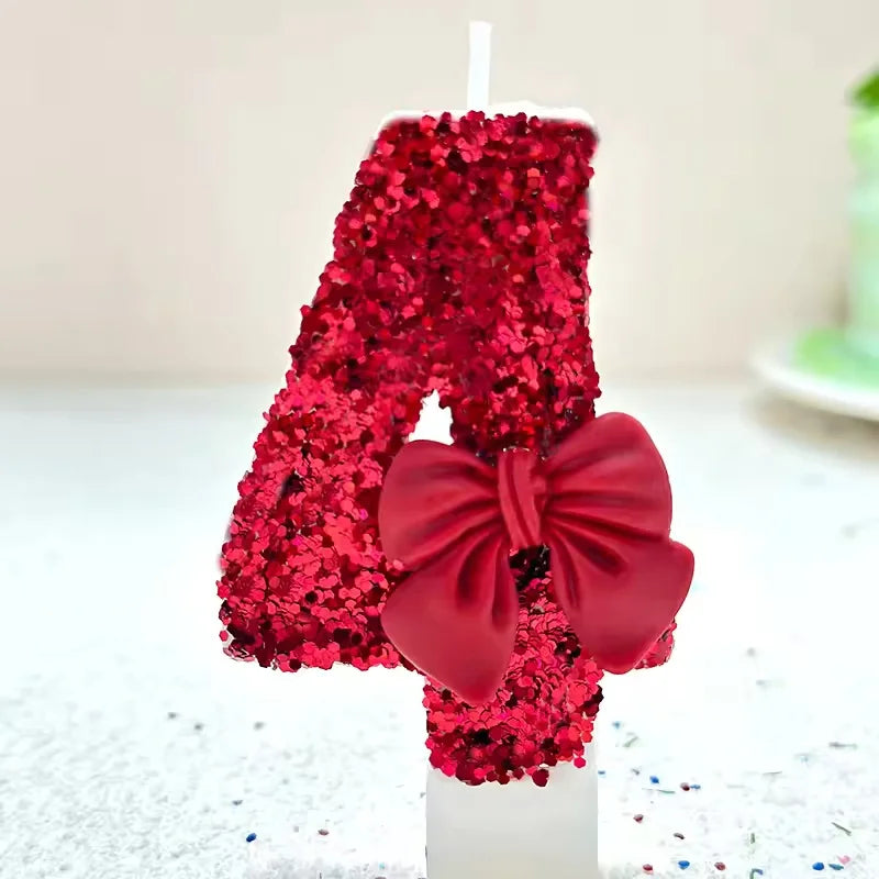 Sanrio 0-9 digit Birthday Candles,Lotus root pink bow tie with Glitter Sequins,  Suitable for Birthday Party Cake Decoration