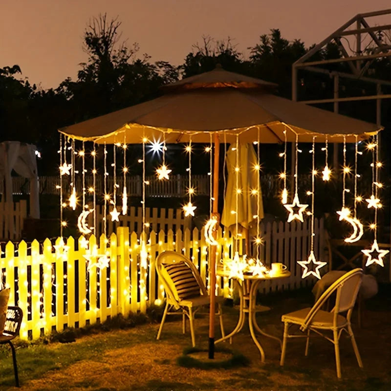 LED Fairy String Curtain Window Lights Twinkle Star Moon Lamp USB Home Wedding Festival Birthday Party Decor Romantic Decoration