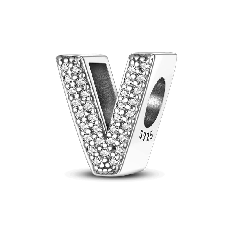 Real 925 Sterling Silver Charms Bracelets Classic 26 Letters Alphabet Charms Beads For Women Fine DIY Wedding Jewelry Gift