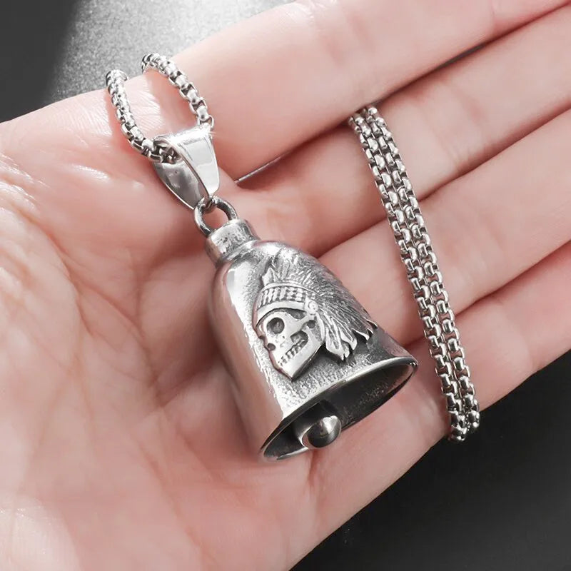 Biker Motorcycle Bell Necklace Charm Men\\\\'s Trend Jewelry Lucky Bell Pendant with Stainless Steel Chain
