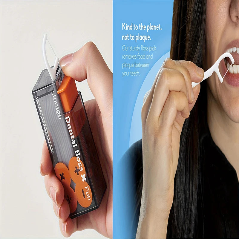 Mecha Wind Mirror Portable Floss Box Auto Pop Up 10pcs Mini Transparent Floss Stick Storage Box Oral Care Floss Organiser