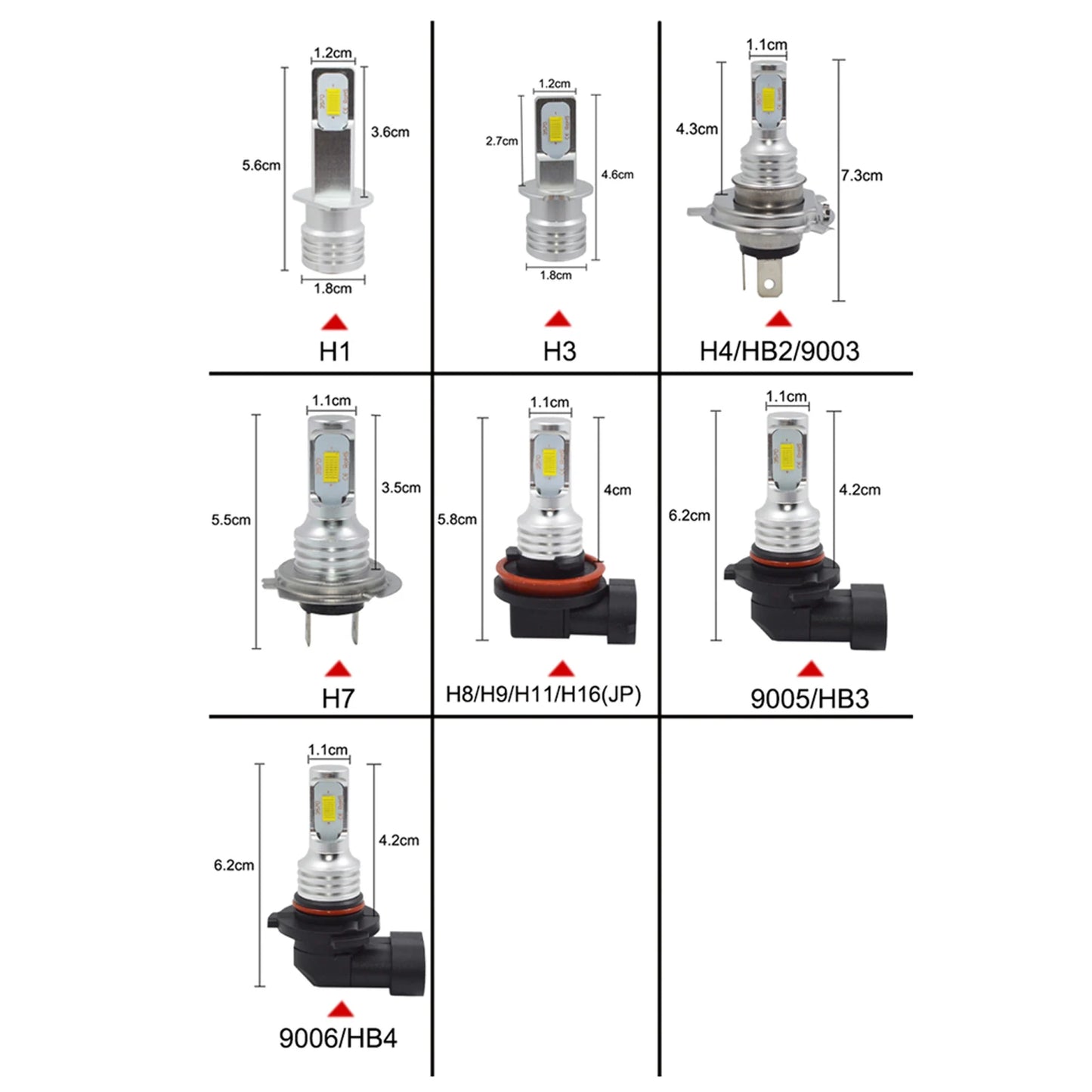 2Pcs LED Car Headlight H4 H7 H11 H10 Bulbs 3000K 6000K 4300K 9005 HB3 9006 HB4 H8 H1 H3 Auto Lights Automobile Driving Fog Lamp