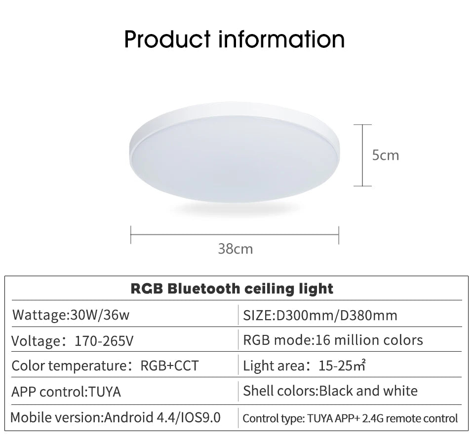 30W 36W Smart LED Ceiling Light RGB Dimming APP TUYA Remote Control Timing Indoor Home Decor Bluetooth WIFI Bedroom Living Room