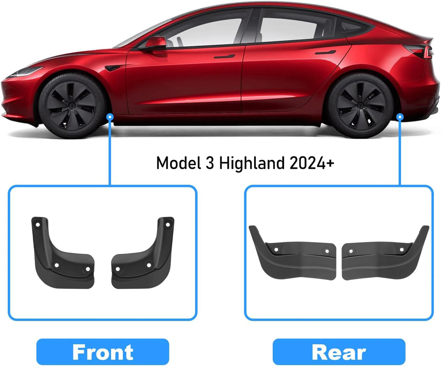 Soft Mud Flaps for Tesla Model 3 Highland 2024 Model Y 2024-2021 Mudflaps Splash Guards Mudguards Front Rear Fender Protector