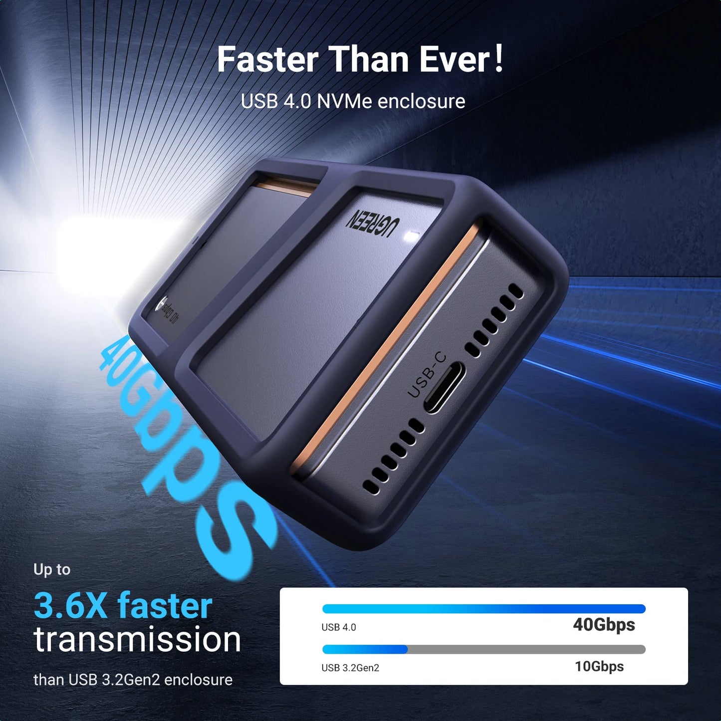 UGREEN 40Gbps NVMe SSD Enclosure M.2 to USB4.0 SSD Case Compatible with M.2 NVME PCIe Built-in Cooling Vest Aluminum Case