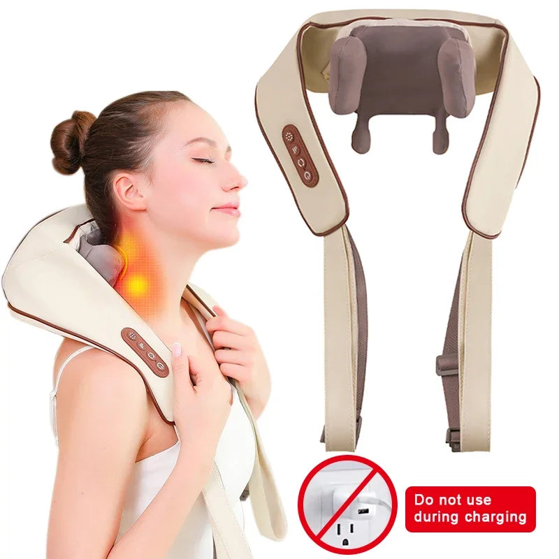 Neck and Shoulder Massage Shawl Heating Kneading 6D Massage Head Deep Massage and Muscle Relaxation Adjustable Wearable Massager