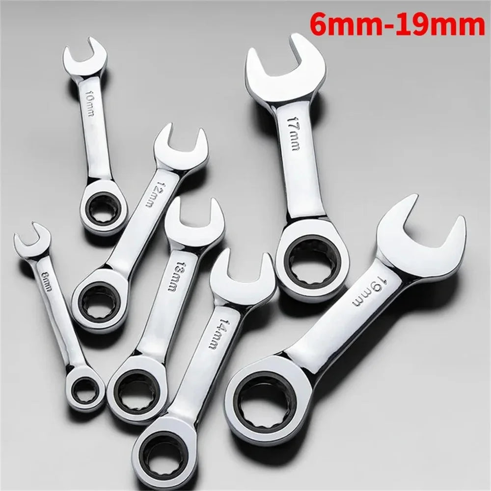 Short Handle Ratchet Spanner 6/7/8/9/10/11/12/13/14/15/16/17/18/19mm Fix Head Ratcheting Wrench Professional Spanner Hand Tools