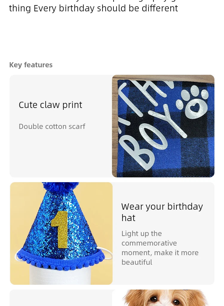 Dog Birthday Party Decoration Set Pet Triangle Scarf Cute Hat Bow Tie Collar Dog Accessory Birthday Decoration Supplies