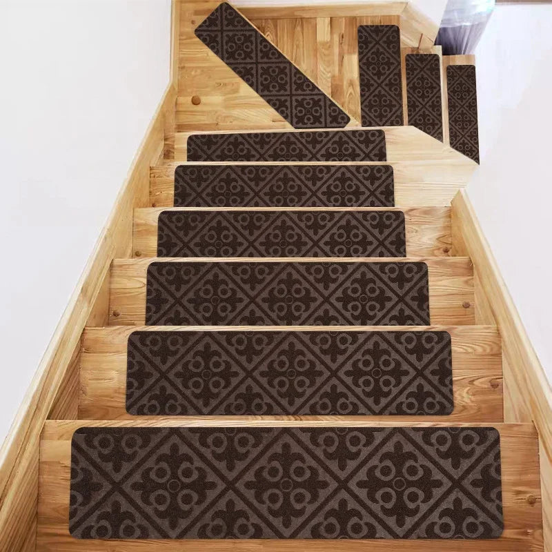 6/12pcs 20x76cm Soft Stair Stepping Mat Pattern Self-adhesive Non-slip Water Absorption Stair Carpet Mat Mute Protector Rug