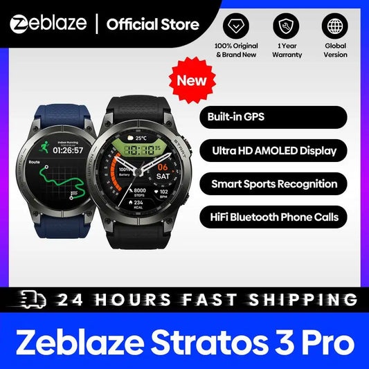 [2024 World Premiere] Zeblaze Stratos 3 Pro GPS Smart Watch Built-in GPS 1.43'' AMOLED Display Bluetooth Phone Calls For Man